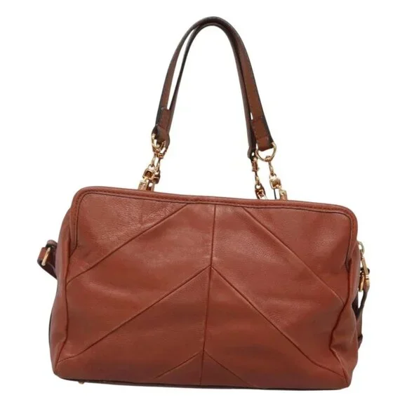 Chloe Elsie Hand Bag Leather 2way Brown Gold Auth